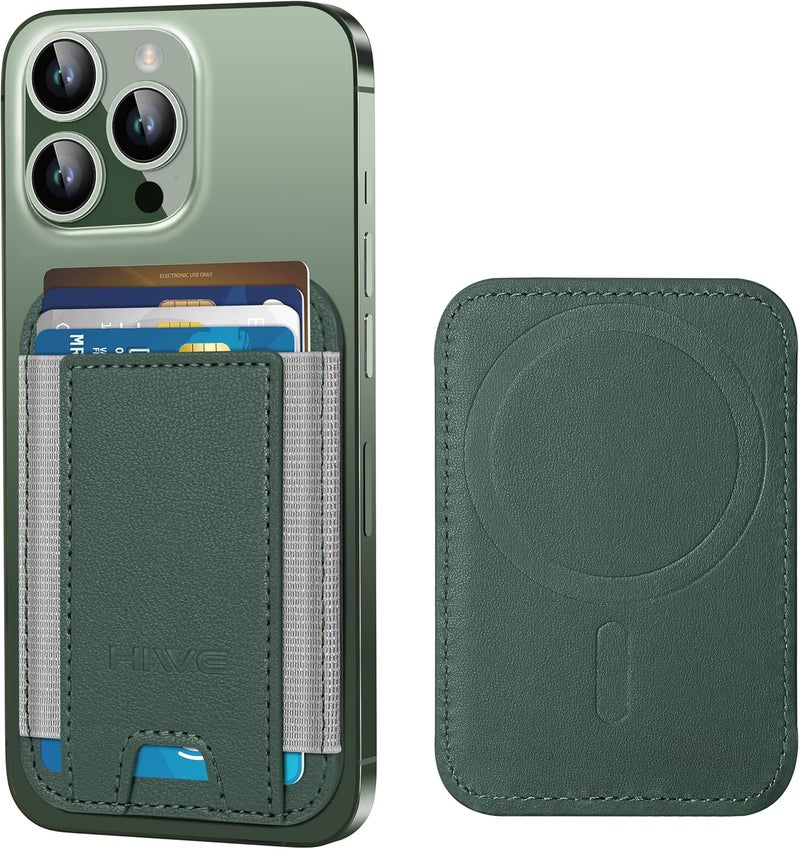 HiWe for MagSafe Wallet, Strongest Magnetic Wallet for iPhone 17/16/15/14/13/12 Series, 7 Cards Holder, Leather Minimalist Slim RFID, 1 Slot, Green - Image 1